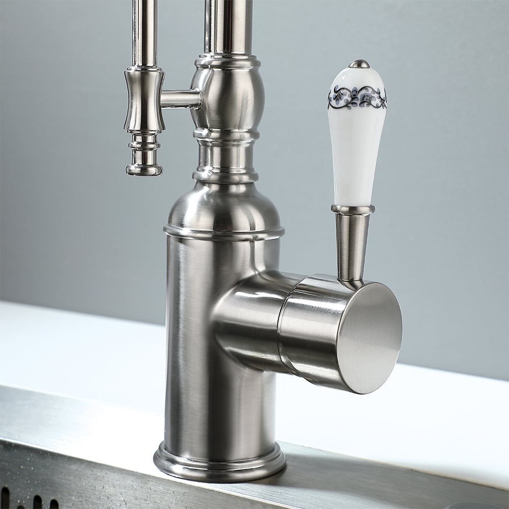 Robinet de Cuisine Rétractable High Arc Nickel Brossé en Laiton Massif image de fenêtre
