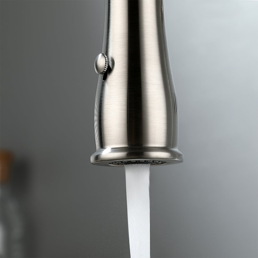 Robinet de Cuisine Rétractable High Arc Nickel Brossé en Laiton Massif image de fenêtre
