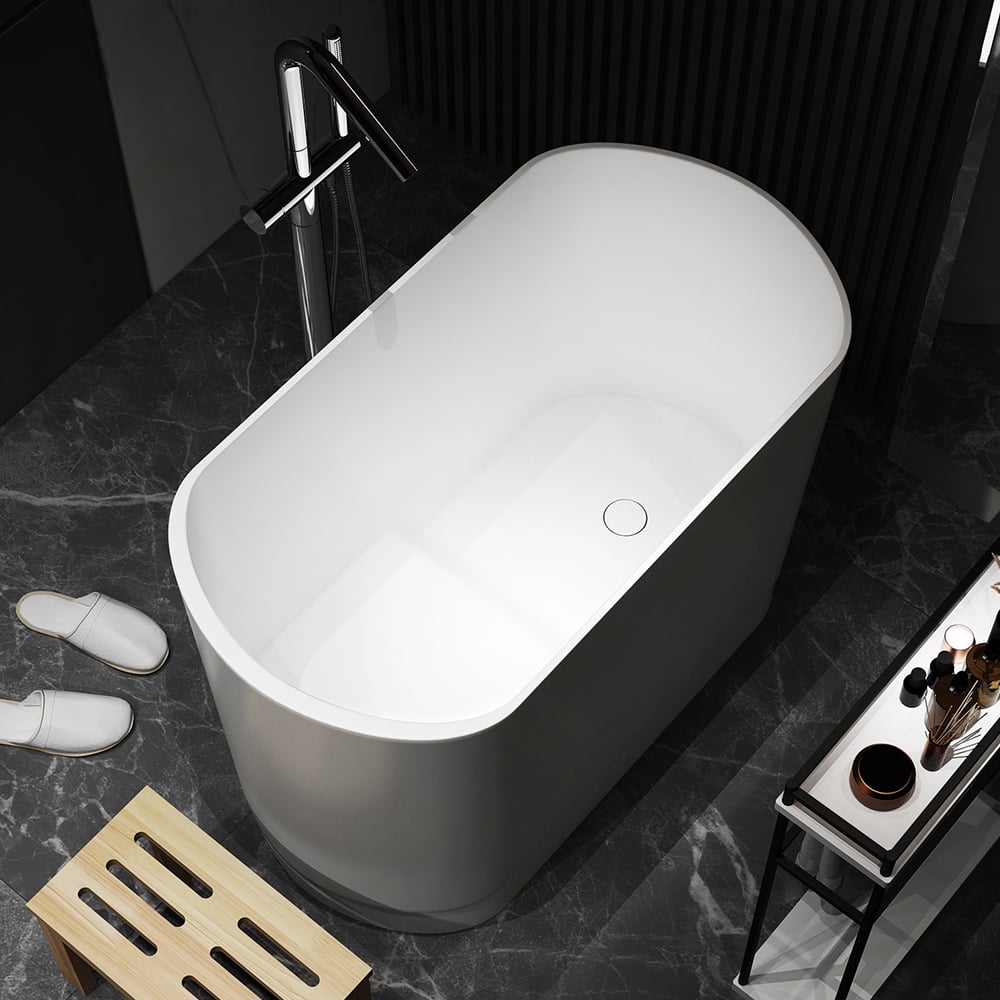 1000mm moderne profond ovale autoportant en résine de pierre blanche mate bain de trempage japonais