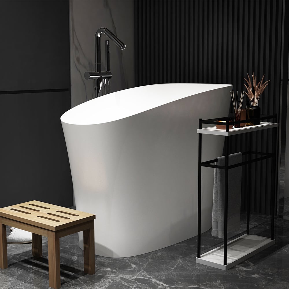 Baignoire 120 cm en résine de pierre blanche avec siège ergonomique intégré image de fenêtre