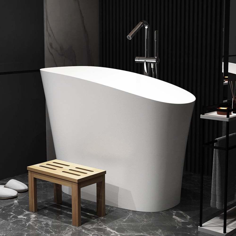 Baignoire 120 cm en résine de pierre blanche avec siège ergonomique intégré image de fenêtre