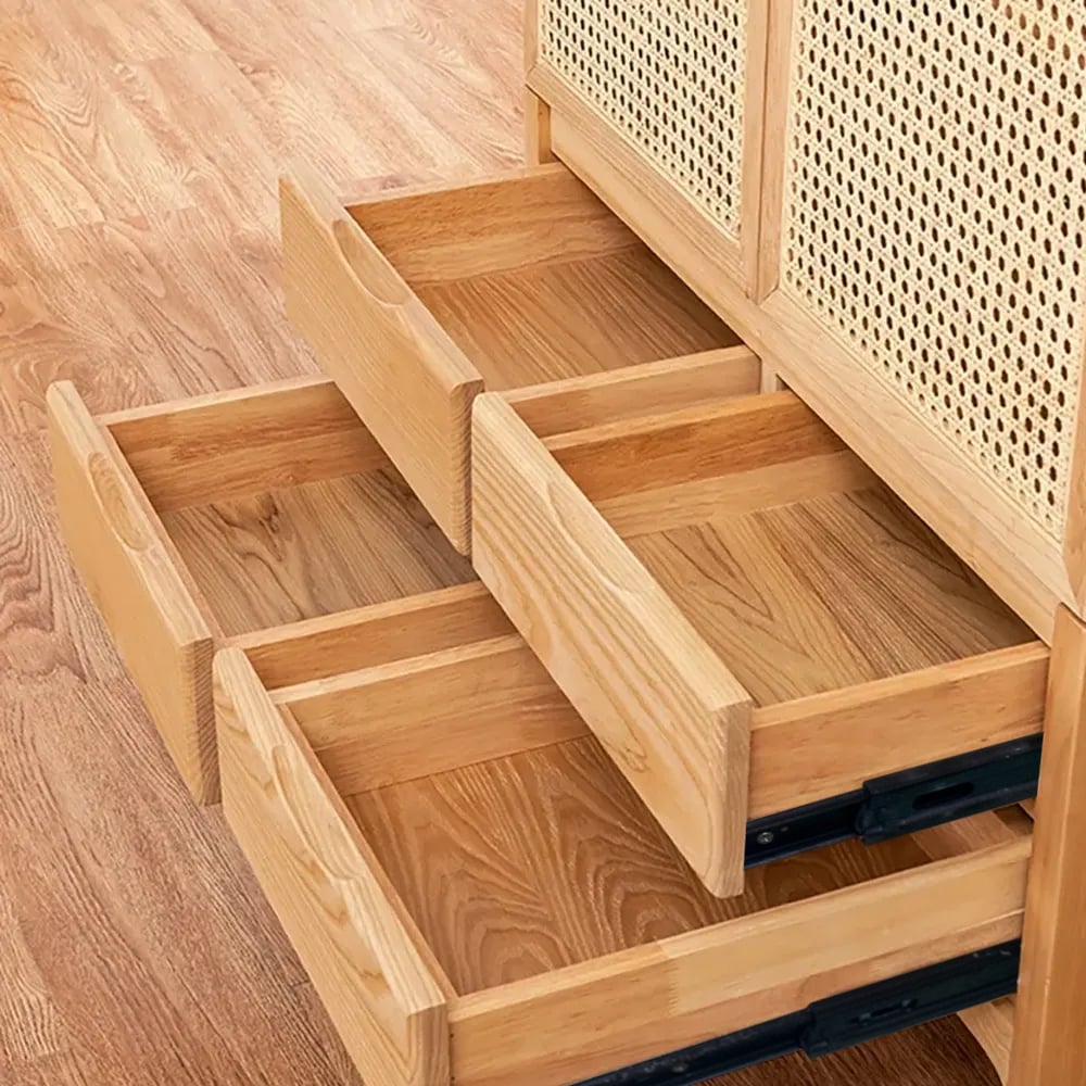Armoire de rangement en rotin tressé avec 2 portes et 4 tiroirs image de fenêtre