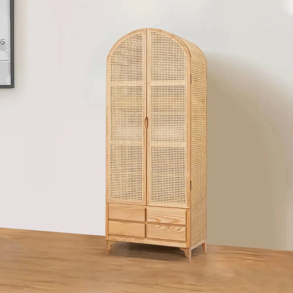 Armoire de rangement en rotin tressé avec 2 portes et 4 tiroirs image de fenêtre