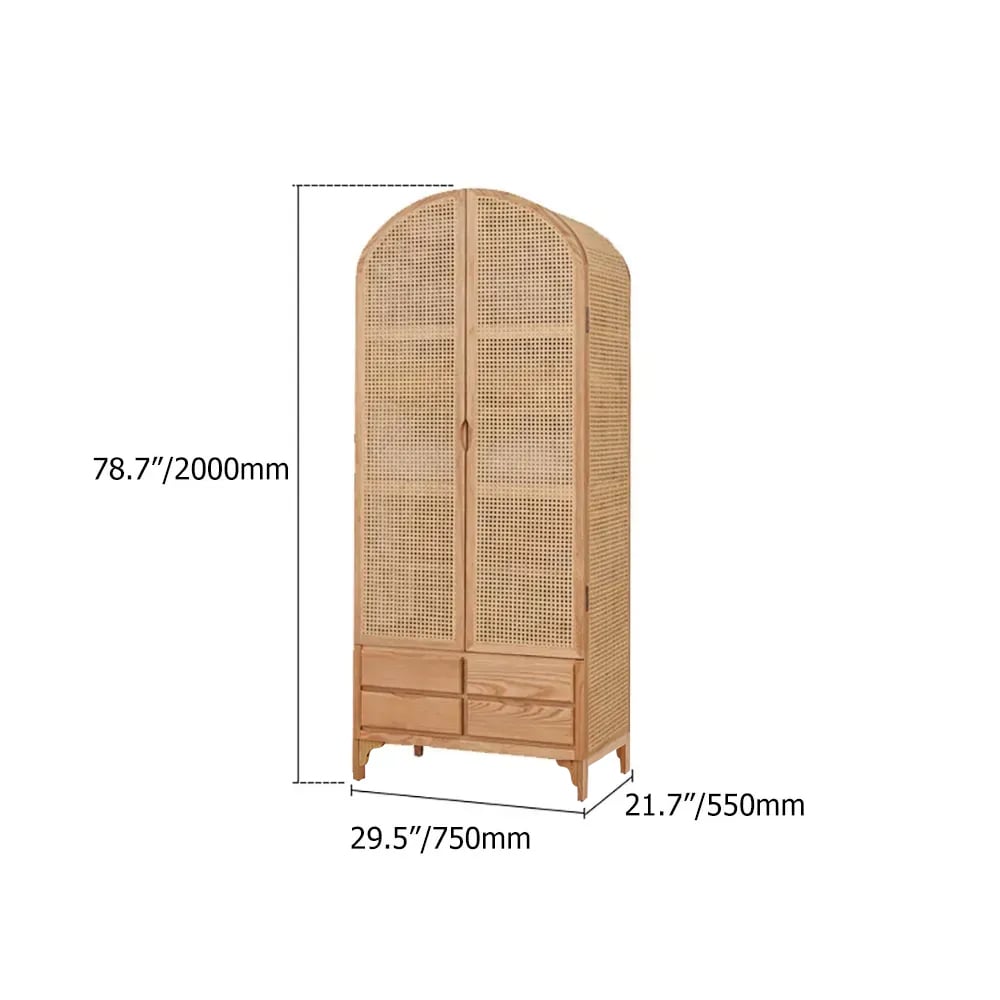 Armoire de rangement en rotin tressé avec 2 portes et 4 tiroirs Poids, dimensions, image