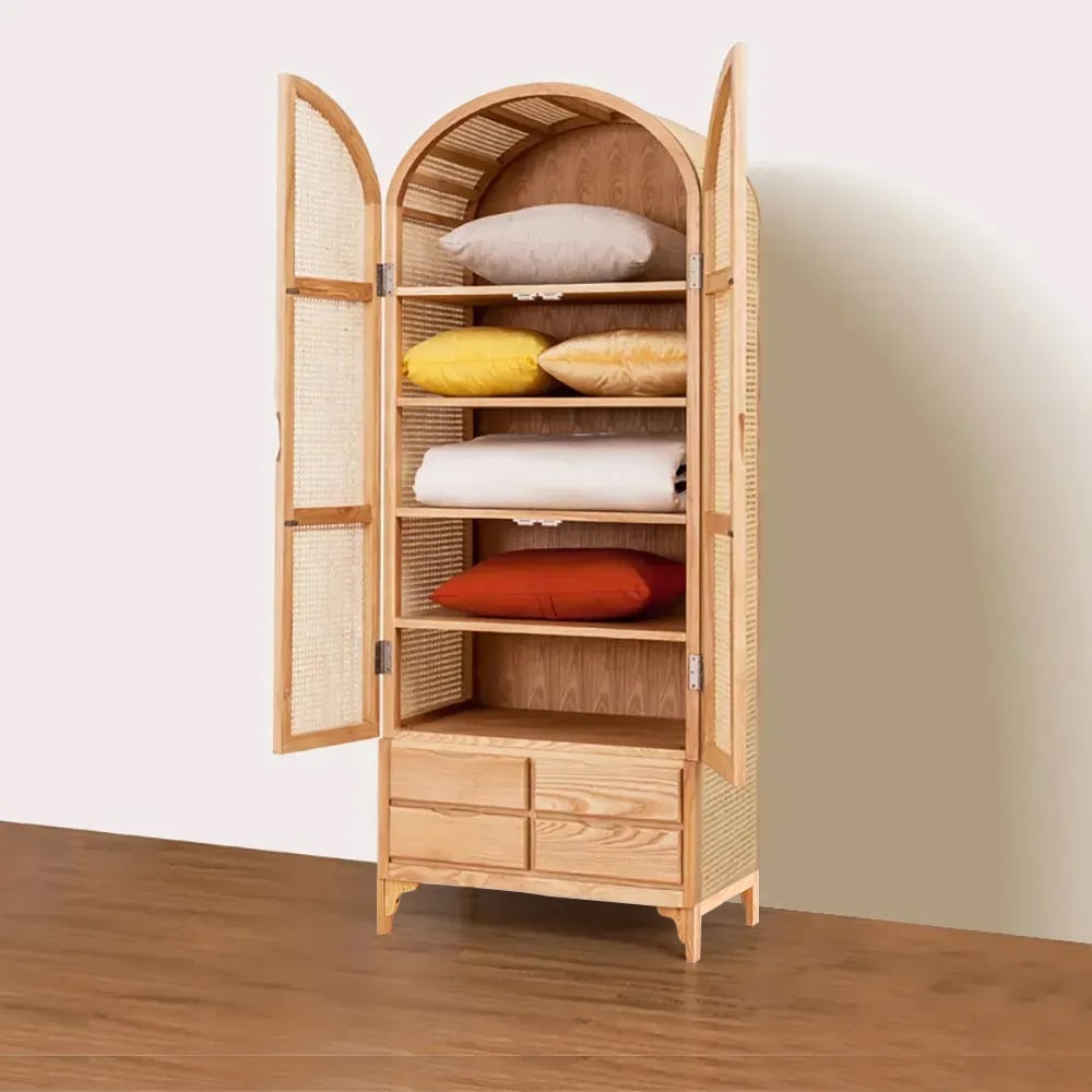 Armoire de rangement en rotin tressé avec 2 portes et 4 tiroirs image de fenêtre