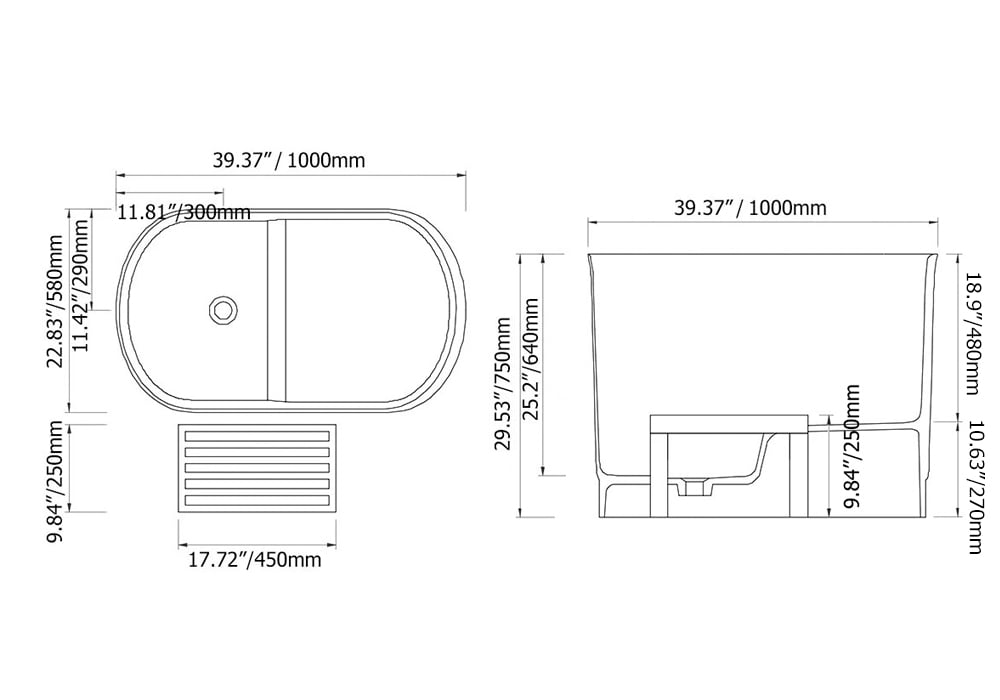 1000mm moderne profond ovale autoportant en résine de pierre blanche mate bain de trempage japonais Poids, dimensions, image