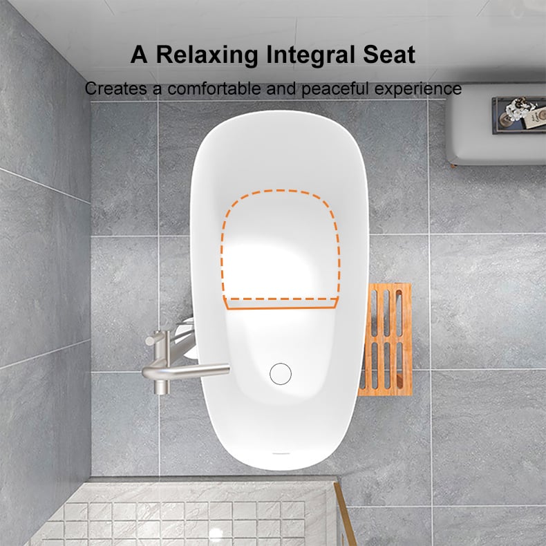 Baignoire 120 cm en résine de pierre blanche avec siège ergonomique intégré image de fenêtre