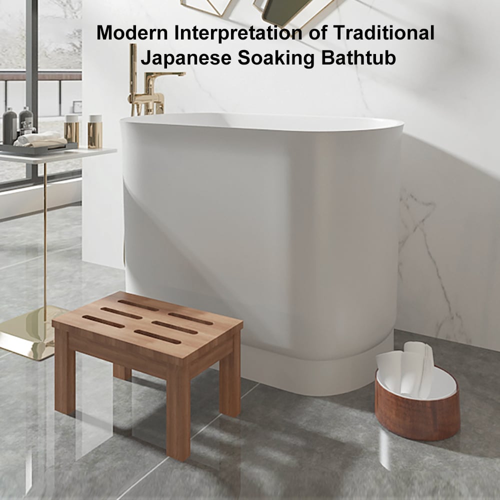 1000mm moderne profond ovale autoportant en résine de pierre blanche mate bain de trempage japonais image de fenêtre