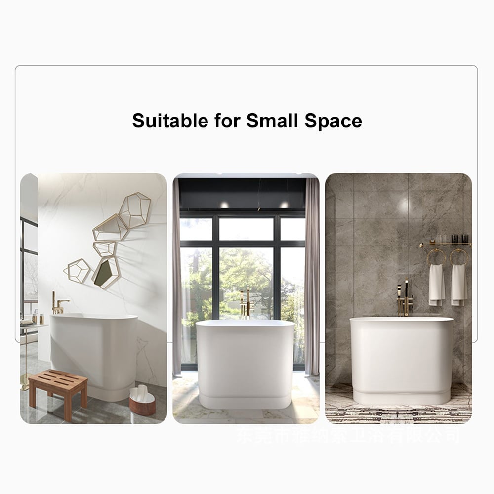 1000mm moderne profond ovale autoportant en résine de pierre blanche mate bain de trempage japonais image de fenêtre