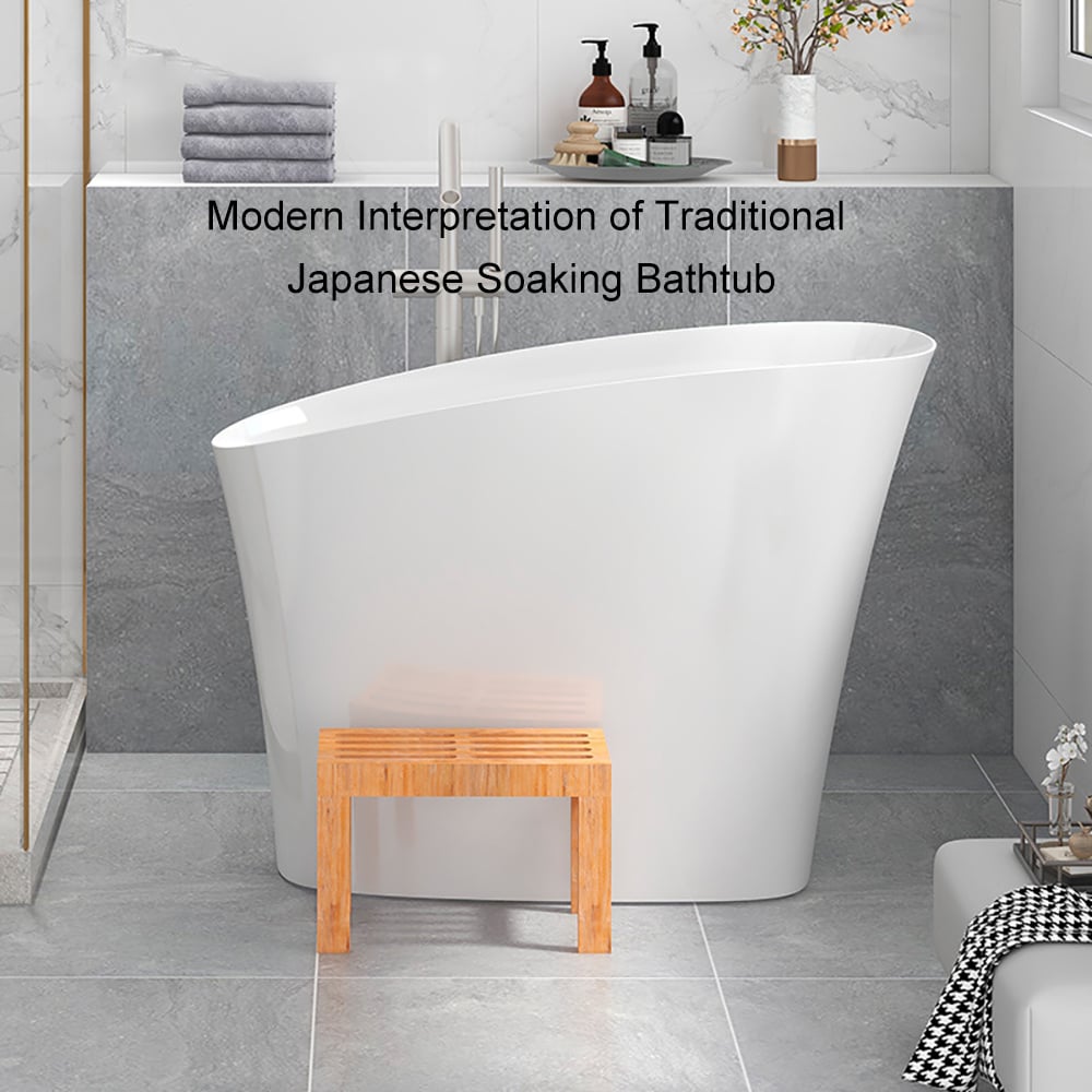 Baignoire 120 cm en résine de pierre blanche avec siège ergonomique intégré image de fenêtre
