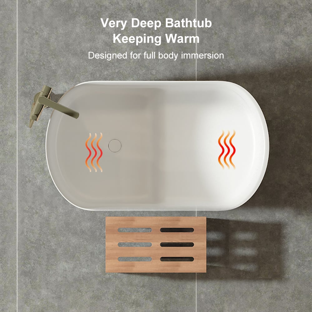 1000mm moderne profond ovale autoportant en résine de pierre blanche mate bain de trempage japonais image de fenêtre