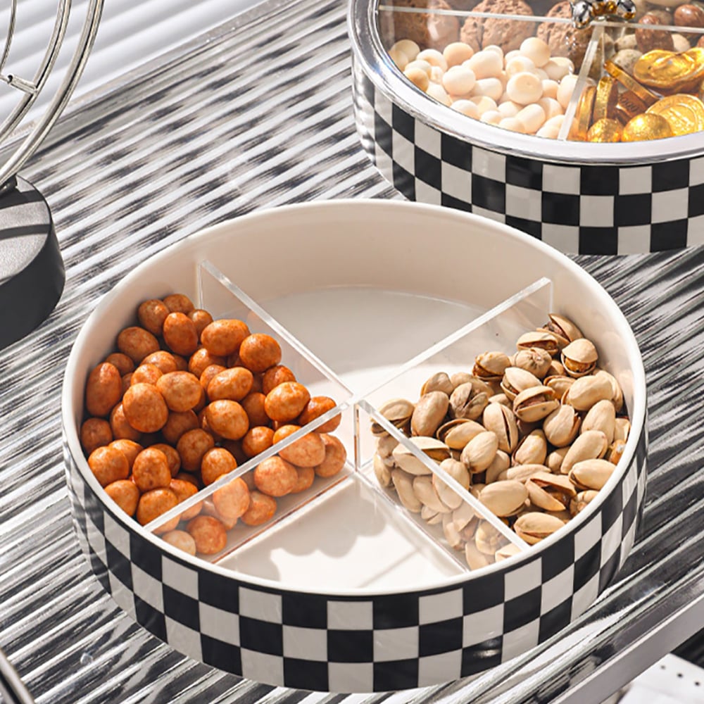 Plateau de service moderne de 225 mm avec couvercle, plateau à collations à 2 niveaux, récipients de conservation des aliments image de fenêtre