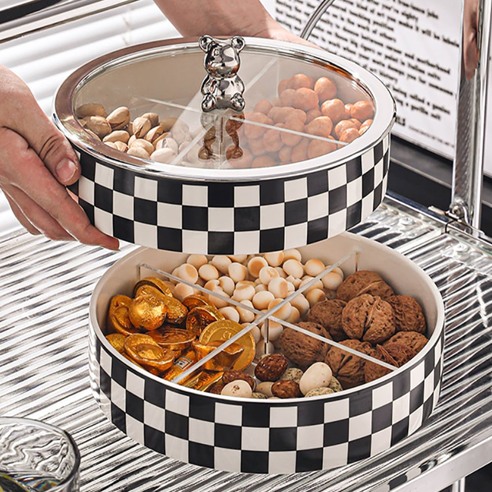Plateau de service moderne de 225 mm avec couvercle, plateau à collations à 2 niveaux, récipients de conservation des aliments image de fenêtre