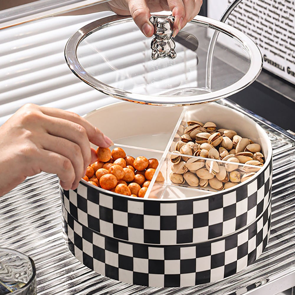 Plateau de service moderne de 225 mm avec couvercle, plateau à collations à 2 niveaux, récipients de conservation des aliments image de fenêtre