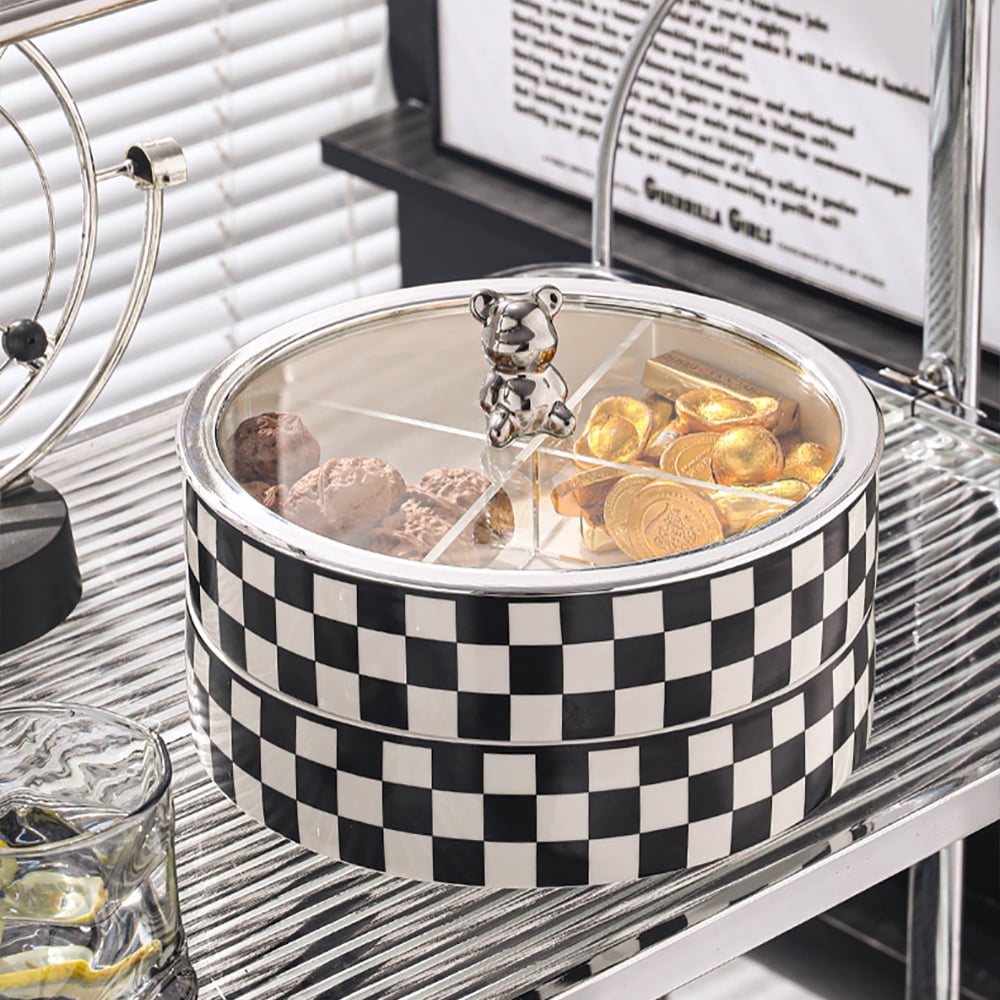 Plateau de service moderne de 225 mm avec couvercle, plateau à collations à 2 niveaux, récipients de conservation des aliments image de fenêtre