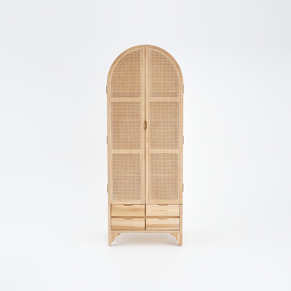 Armoire de rangement en rotin tressé avec 2 portes et 4 tiroirs image de fenêtre