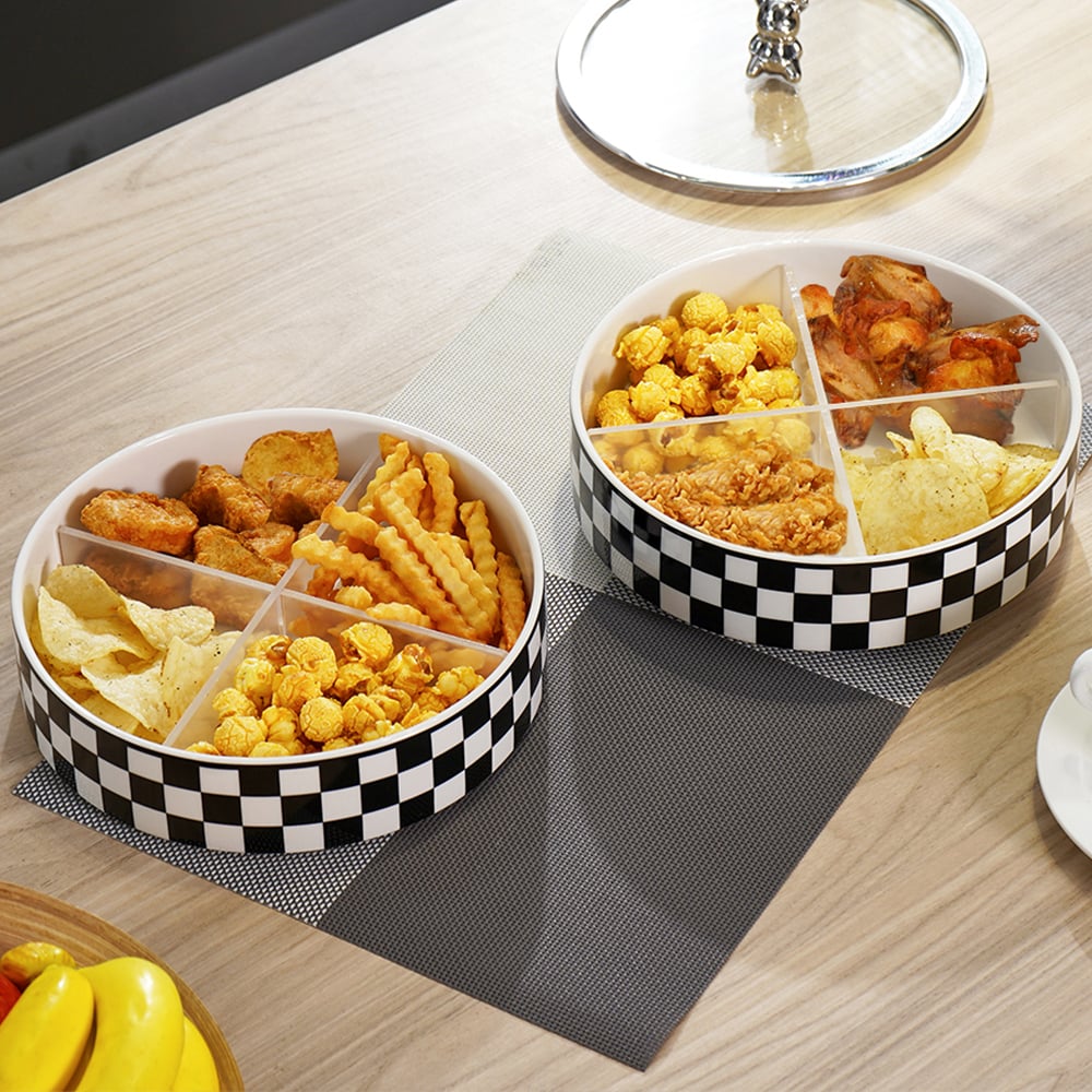 Plateau de service moderne de 225 mm avec couvercle, plateau à collations à 2 niveaux, récipients de conservation des aliments image de fenêtre