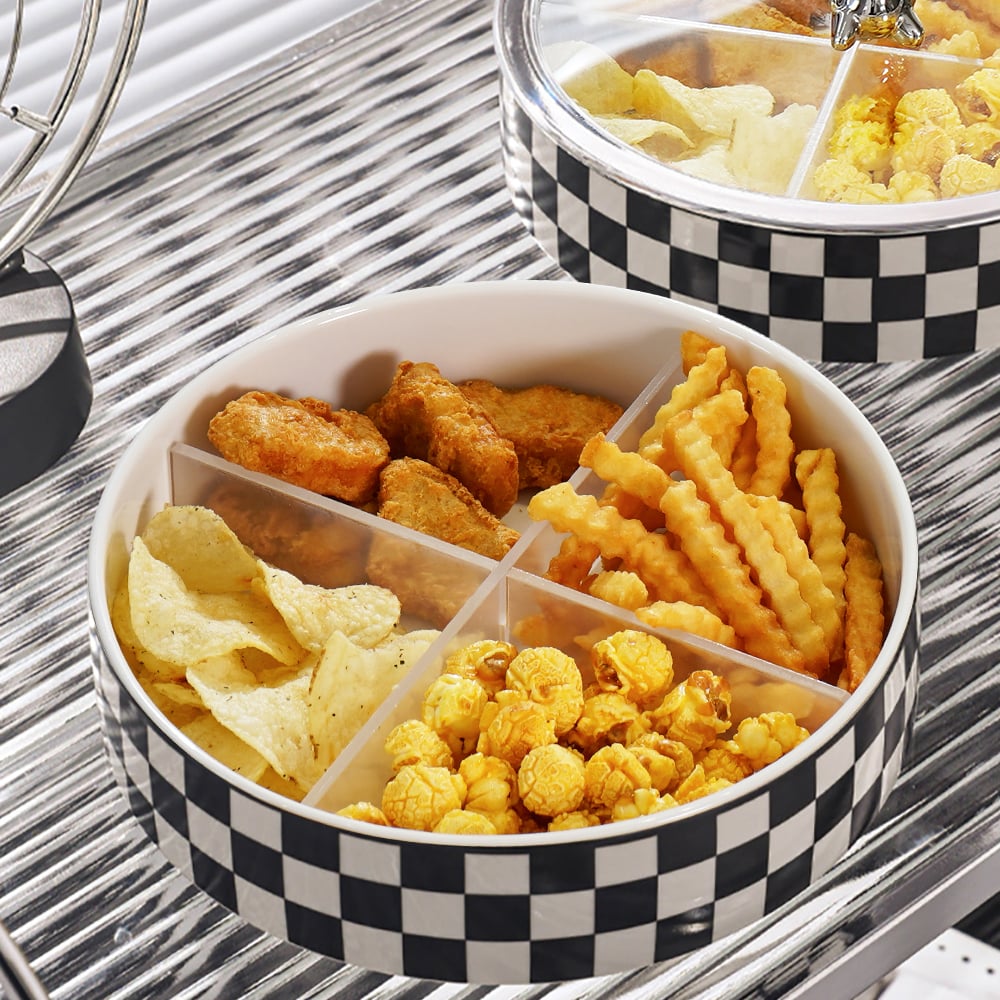 Plateau de service moderne de 225 mm avec couvercle, plateau à collations à 2 niveaux, récipients de conservation des aliments image de fenêtre
