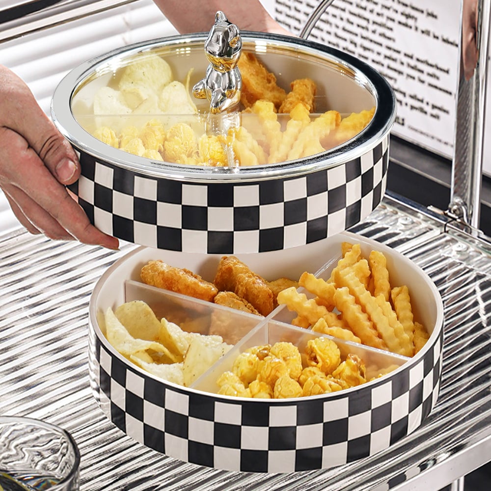 Plateau de service moderne de 225 mm avec couvercle, plateau à collations à 2 niveaux, récipients de conservation des aliments image de fenêtre
