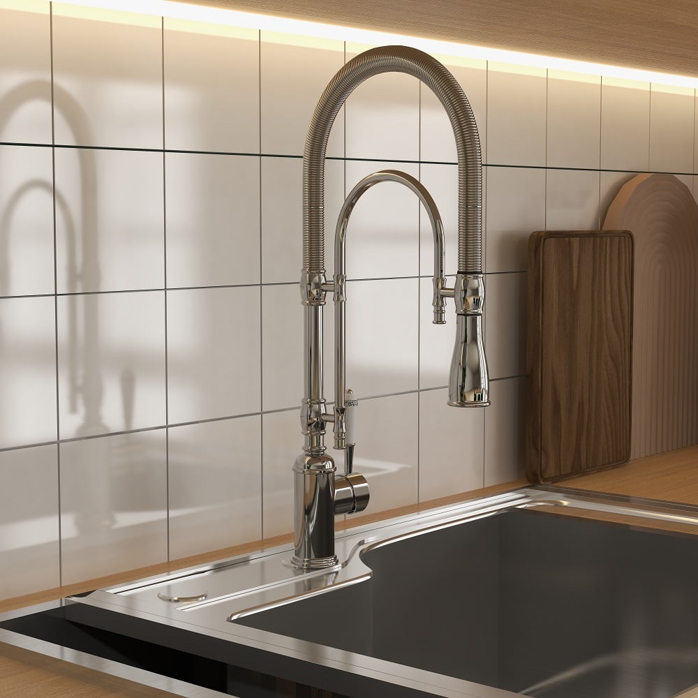 Robinet de Cuisine Rétractable High Arc Chrome en Laiton Massif image de fenêtre