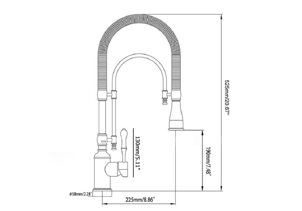 Robinet de Cuisine Rétractable Doré et Chrome Grand Arc en Laiton Massif Poids, dimensions, image