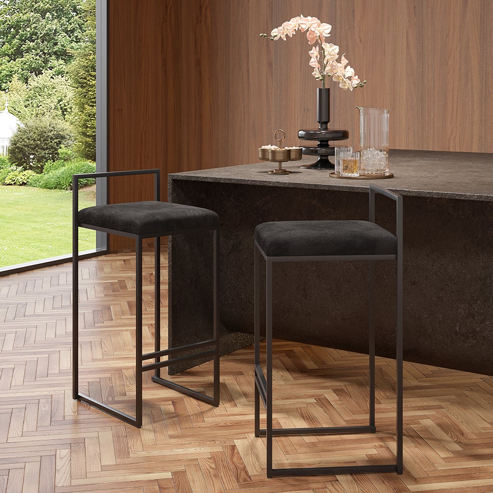 Tabourets de comptoir modernes en velours noir, 2 pièces image de fenêtre