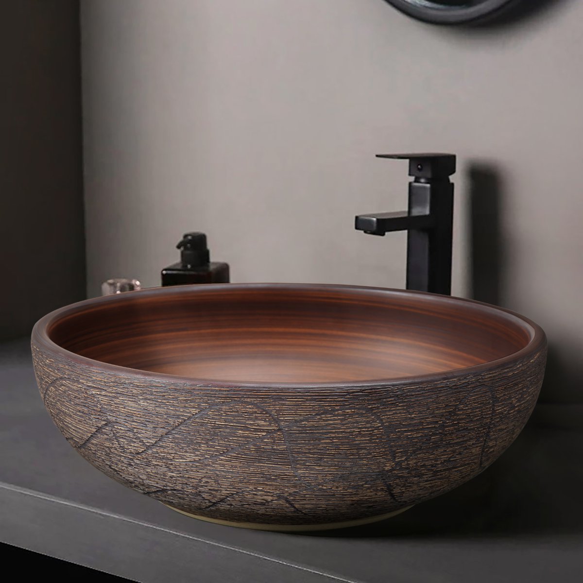 Bassin de comptoir de salle de bain rond en céramique de 400 mm, lavabo rétro image de fenêtre