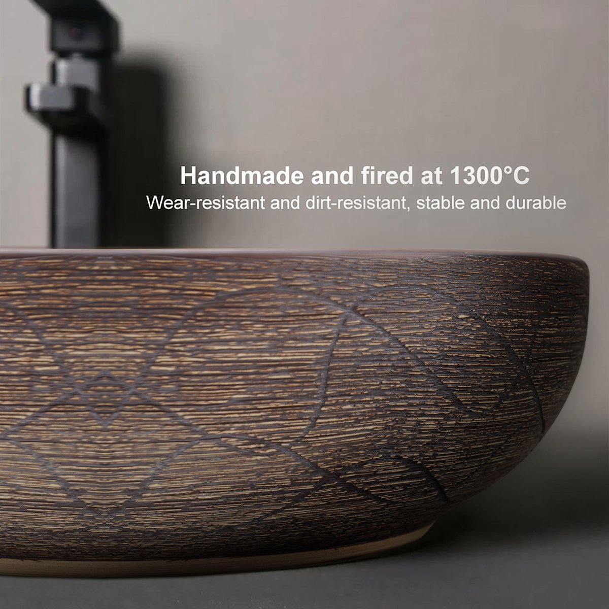Bassin de comptoir de salle de bain rond en céramique de 400 mm, lavabo rétro image de fenêtre