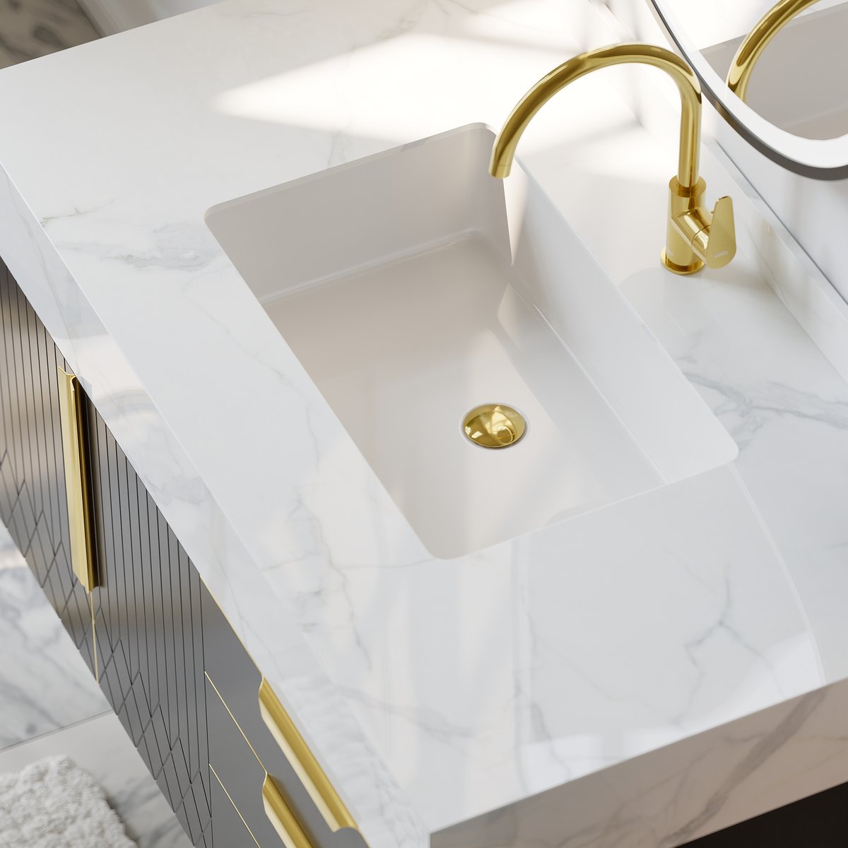 Meuble simple vasque suspendu Aro 90 cm avec plateau en pierre frittée image de fenêtre