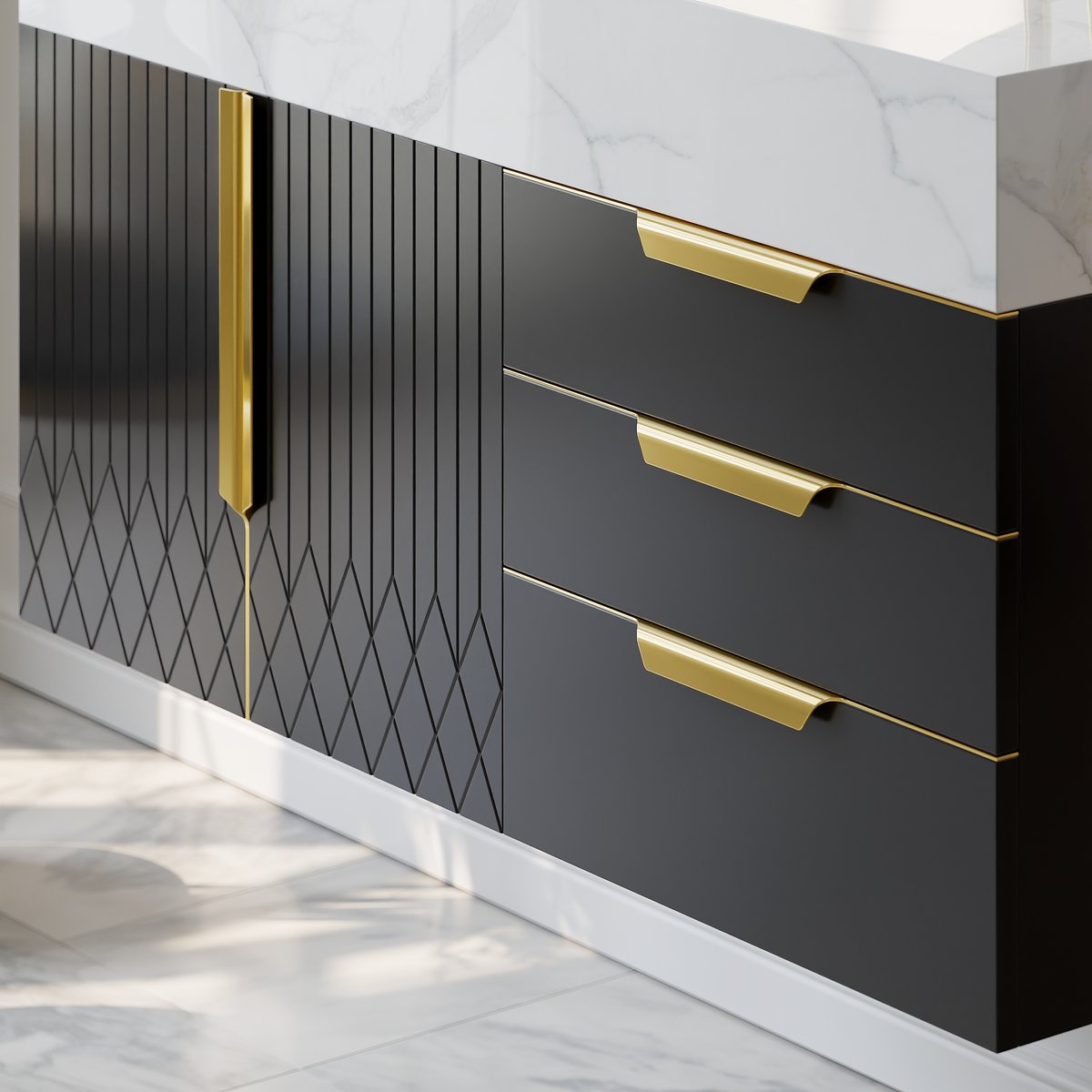 Meuble simple vasque suspendu Aro 90 cm avec plateau en pierre frittée image de fenêtre