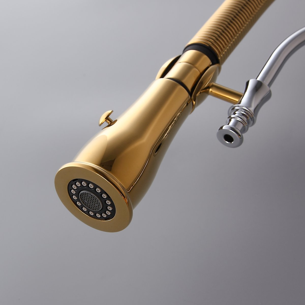 Robinet de Cuisine Rétractable Doré et Chrome Grand Arc en Laiton Massif image de fenêtre