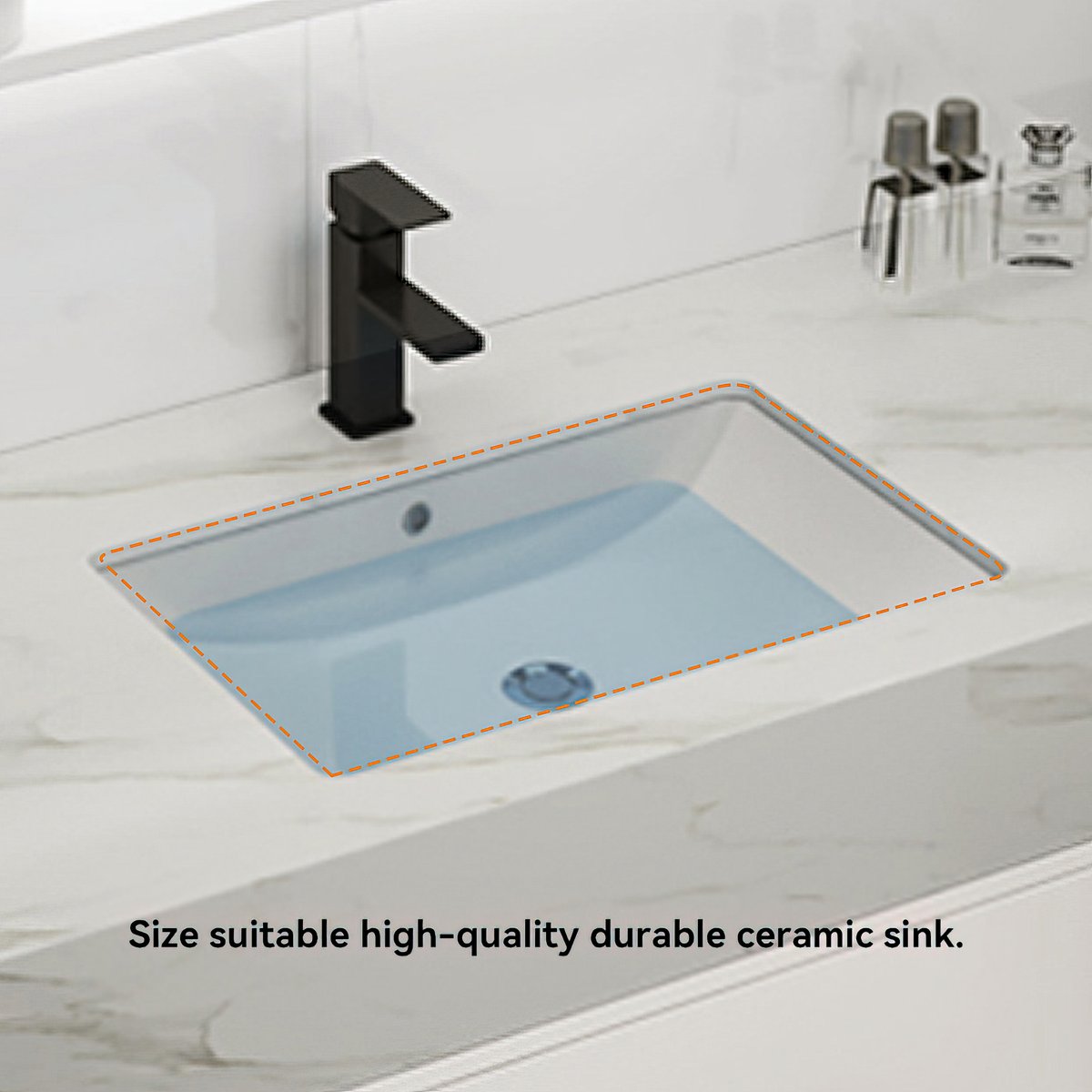 Meuble-lavabo simple mural blanc moderne de 39 pouces avec plateau en pierre frittée et évier image de fenêtre