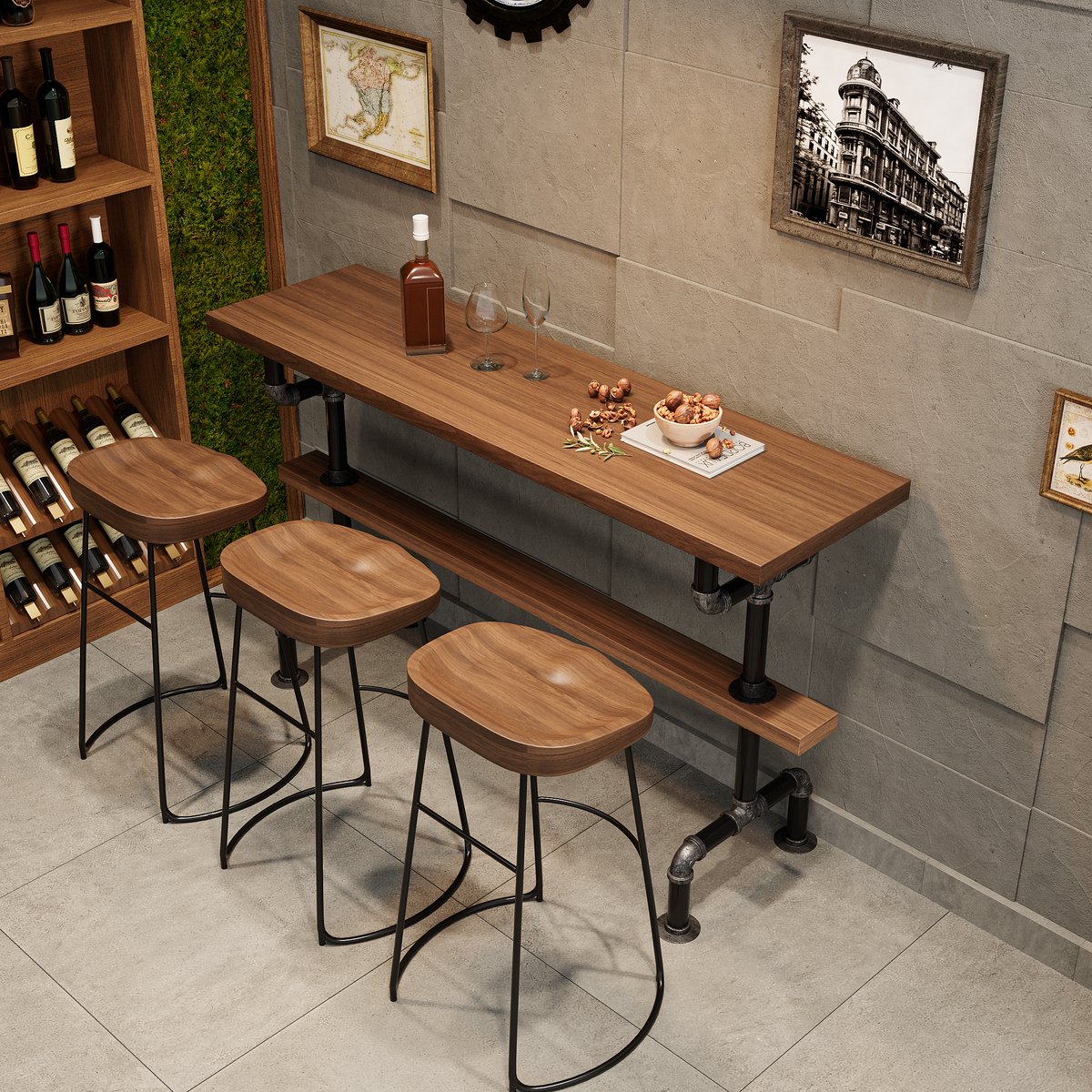1800mm Table de Bar Industrielle Table de Pub image de fenêtre