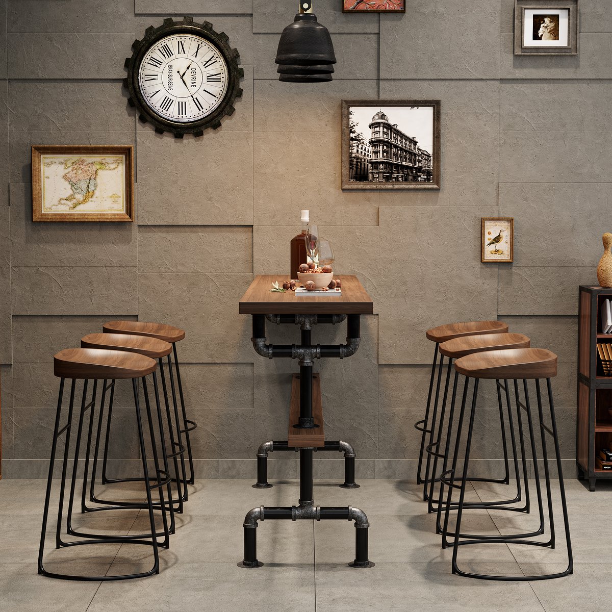 1800mm Table de Bar Industrielle Table de Pub image de fenêtre