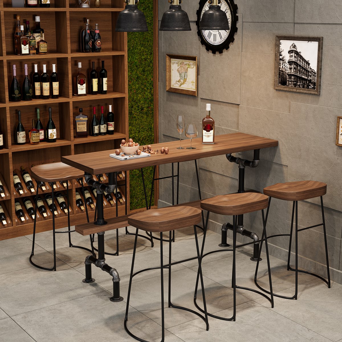 1800mm Table de Bar Industrielle Table de Pub image de fenêtre