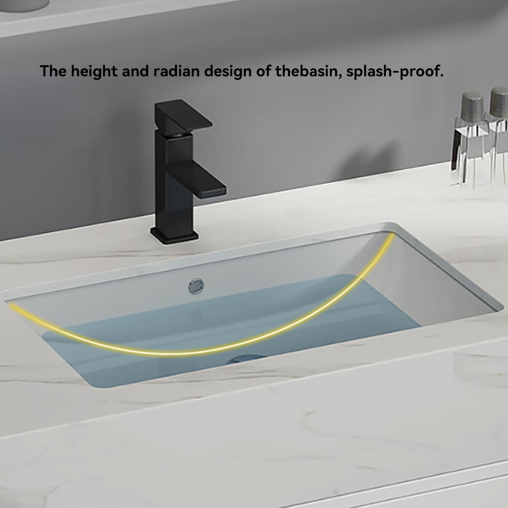 Meuble-lavabo simple mural blanc moderne de 99 cm avec plateau en pierre sintérisée et évier image de fenêtre