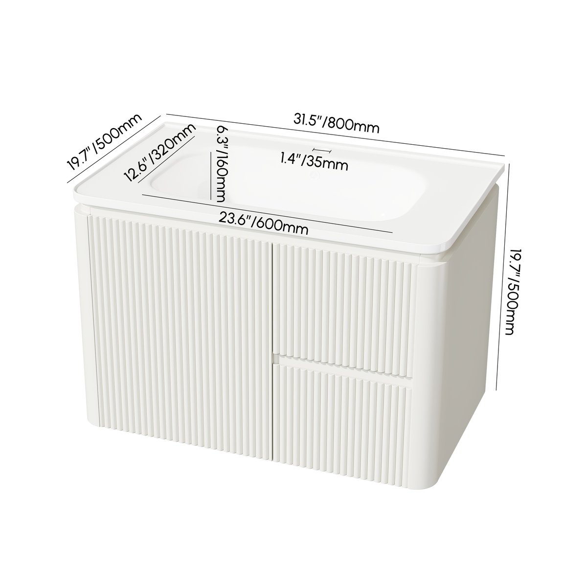 Ensemble de vanité de salle de bain flottant moderne à LED blanc chaud 800 mm avec lavabo Poids, dimensions, image