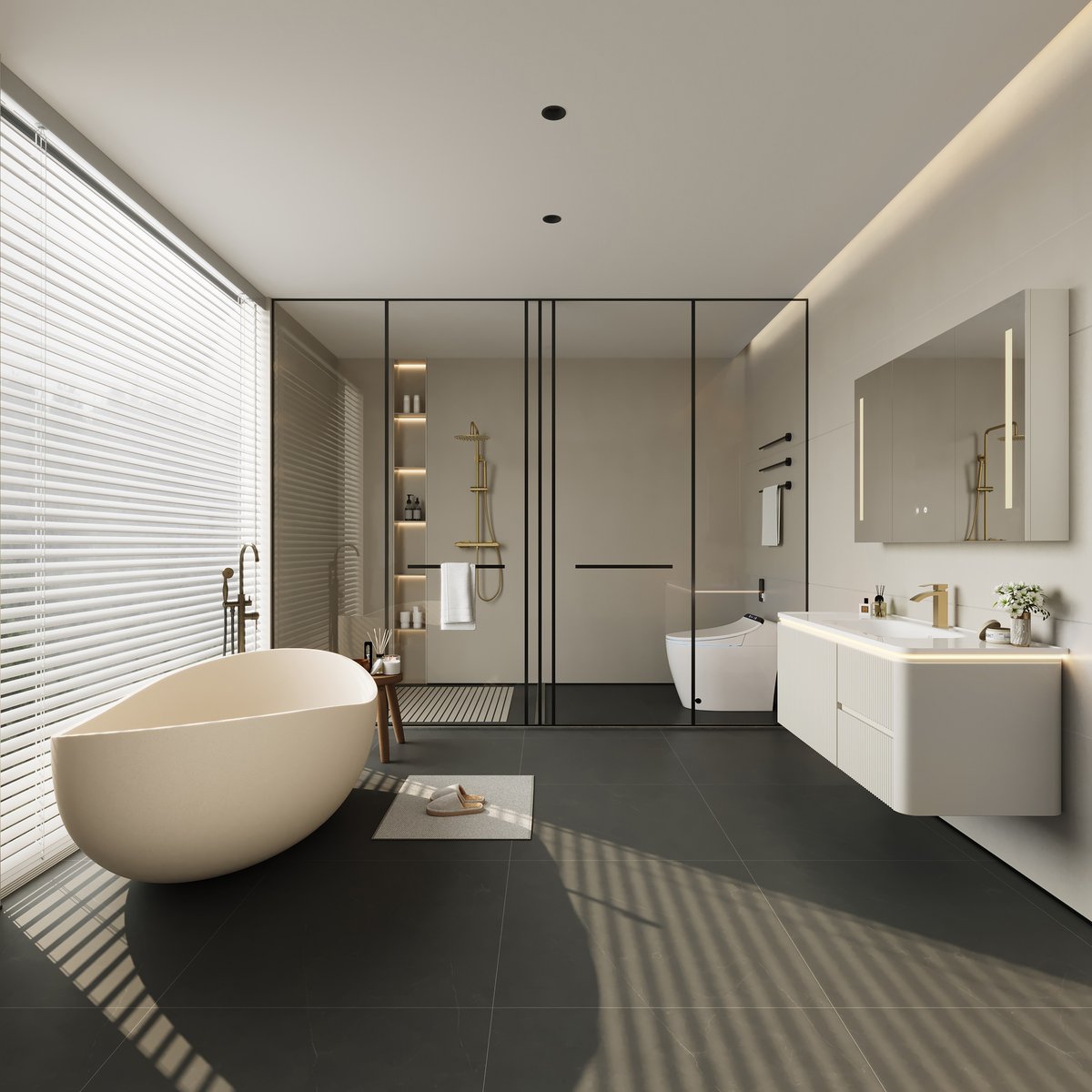 Meuble salle de bain suspendu 120 cm blanc mat avec vasque et LED intégrée image de fenêtre