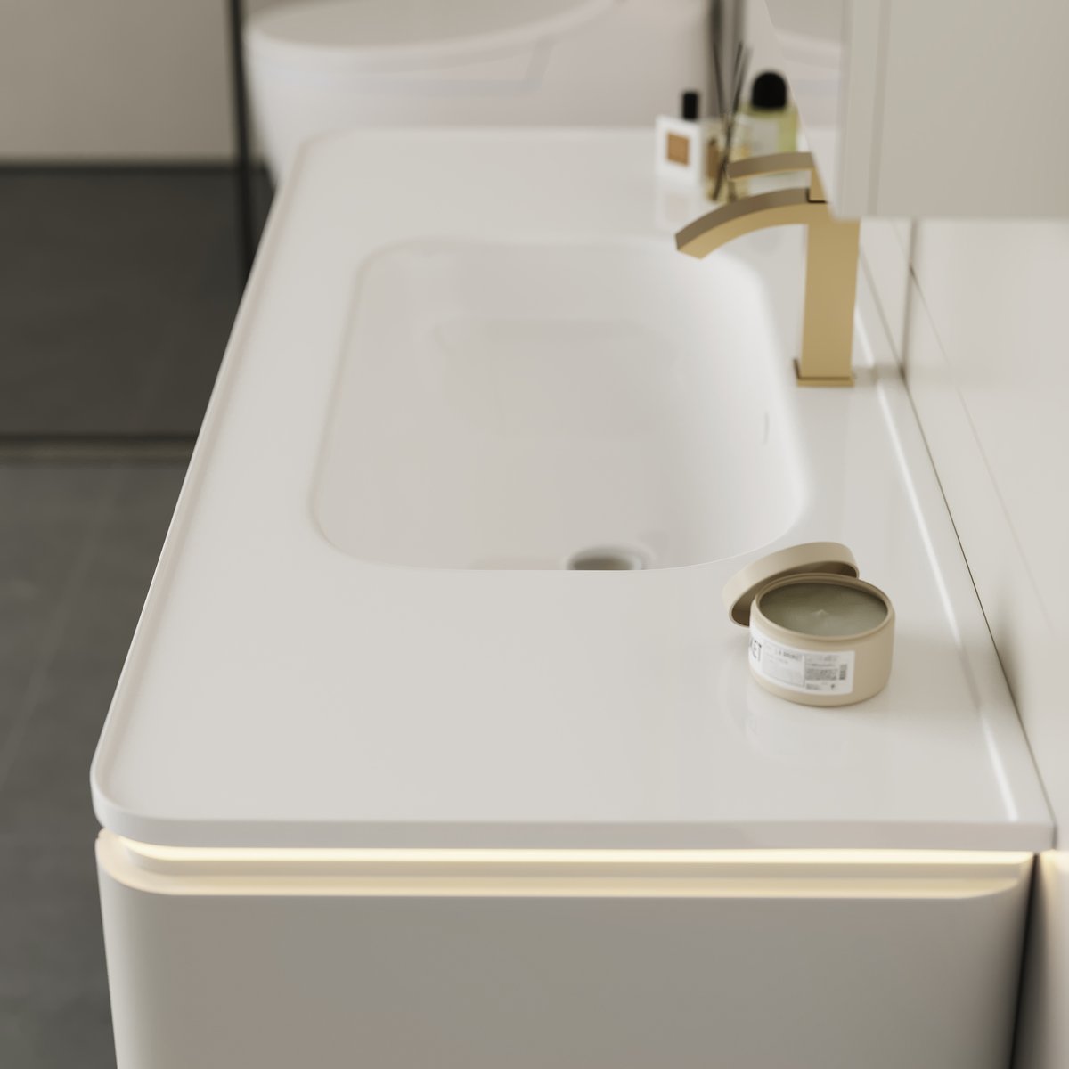 Meuble salle de bain suspendu 120 cm blanc mat avec vasque et LED intégrée image de fenêtre