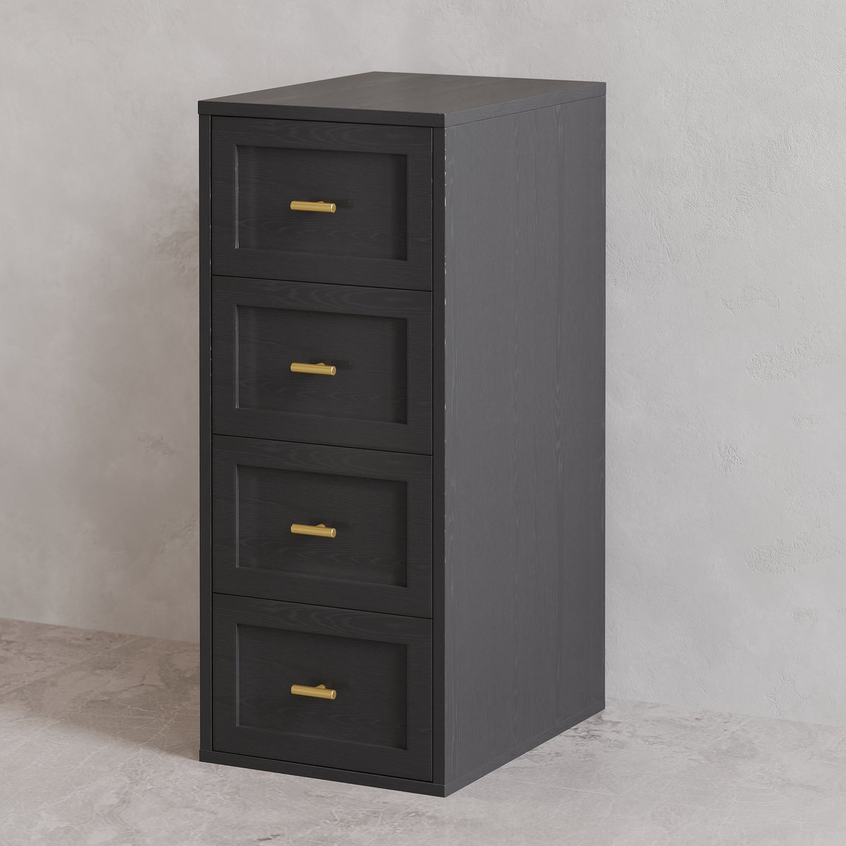 Armoire de salle de bain noire à 4 tiroirs de 400 mm avec montage mural ou au sol image de fenêtre
