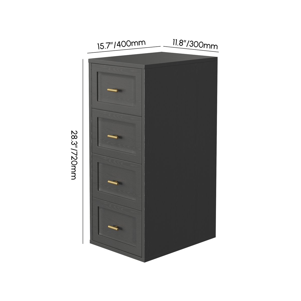 Armoire de salle de bain noire à 4 tiroirs de 400 mm avec montage mural ou au sol Poids, dimensions, image