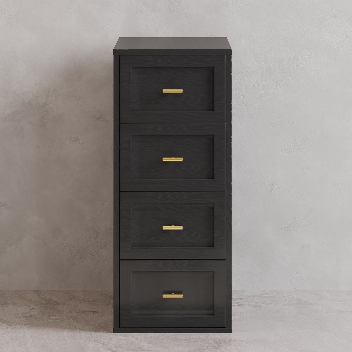 Armoire de salle de bain noire à 4 tiroirs de 400 mm avec montage mural ou au sol image de fenêtre