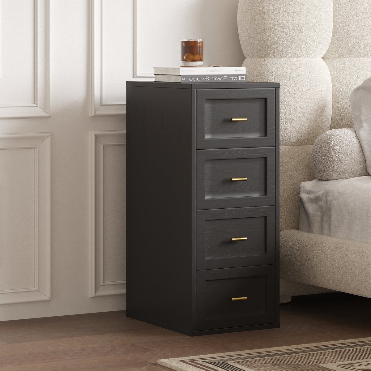 Armoire de salle de bain noire à 4 tiroirs de 400 mm avec montage mural ou au sol image de fenêtre
