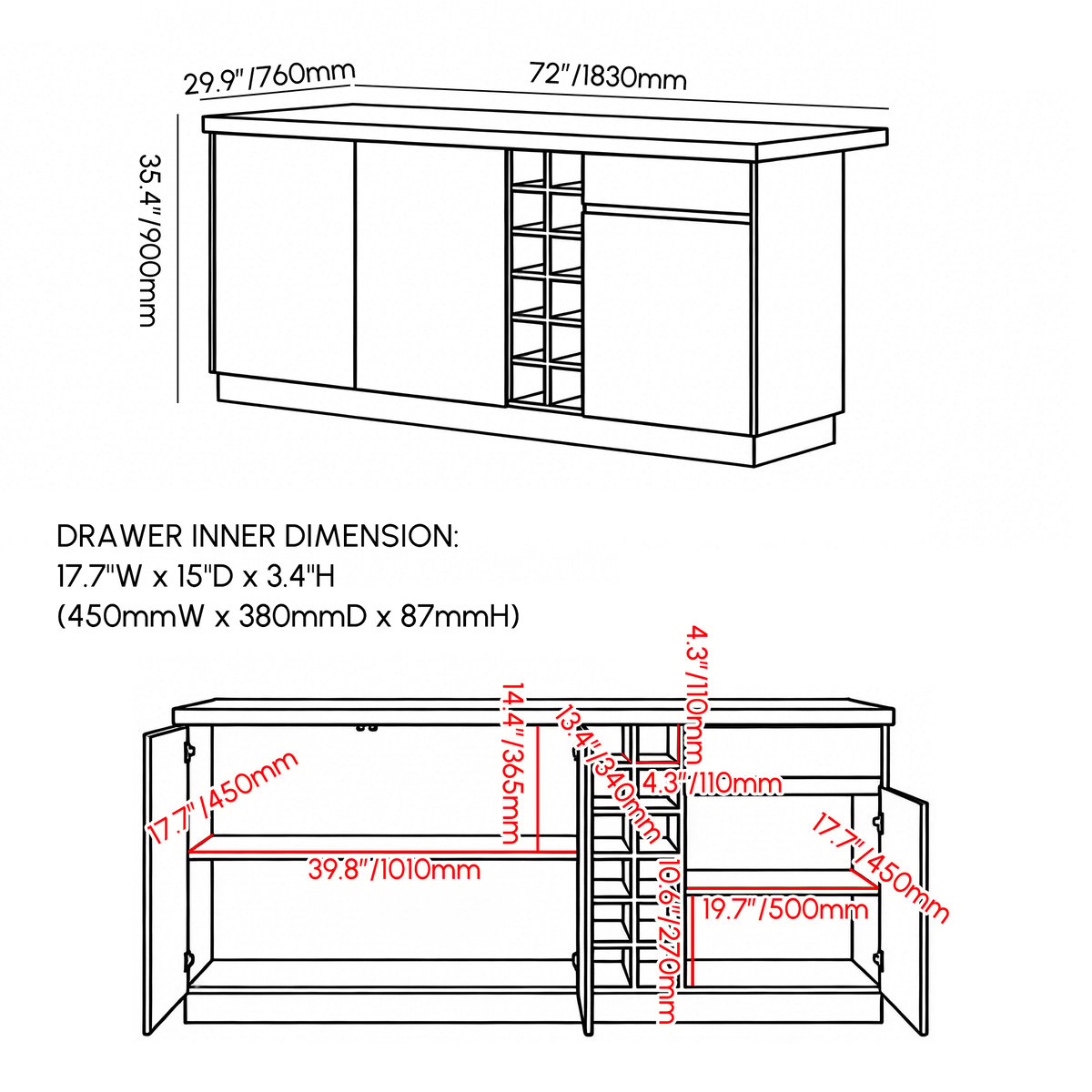 Îlot central de cuisine Japandi 183 cm gris avec rangement et éclairage LED Poids, dimensions, image