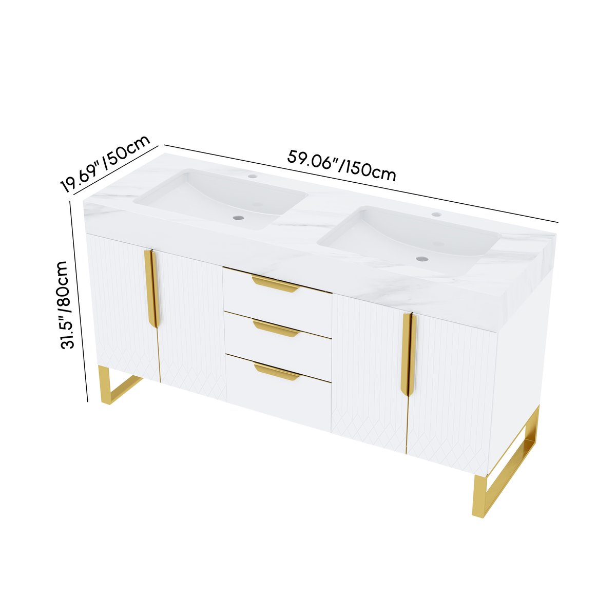 Ensemble meuble-lavabo double de salle de bain Aro 150cm et armoire de rangement de salle de bain 149cm Poids, dimensions, image