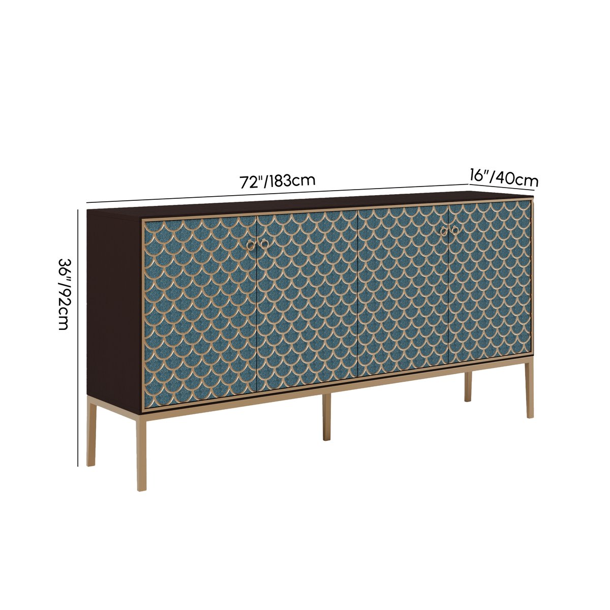 Bahut moderne en bois de 183 cm (72 po) avec 4 portes et étagères réglables Poids, dimensions, image
