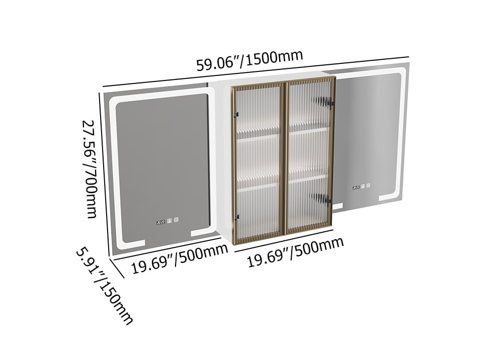 Meuble-lavabo flottant double de 150 cm avec armoire à pharmacie LED et rangement Poids, dimensions, image