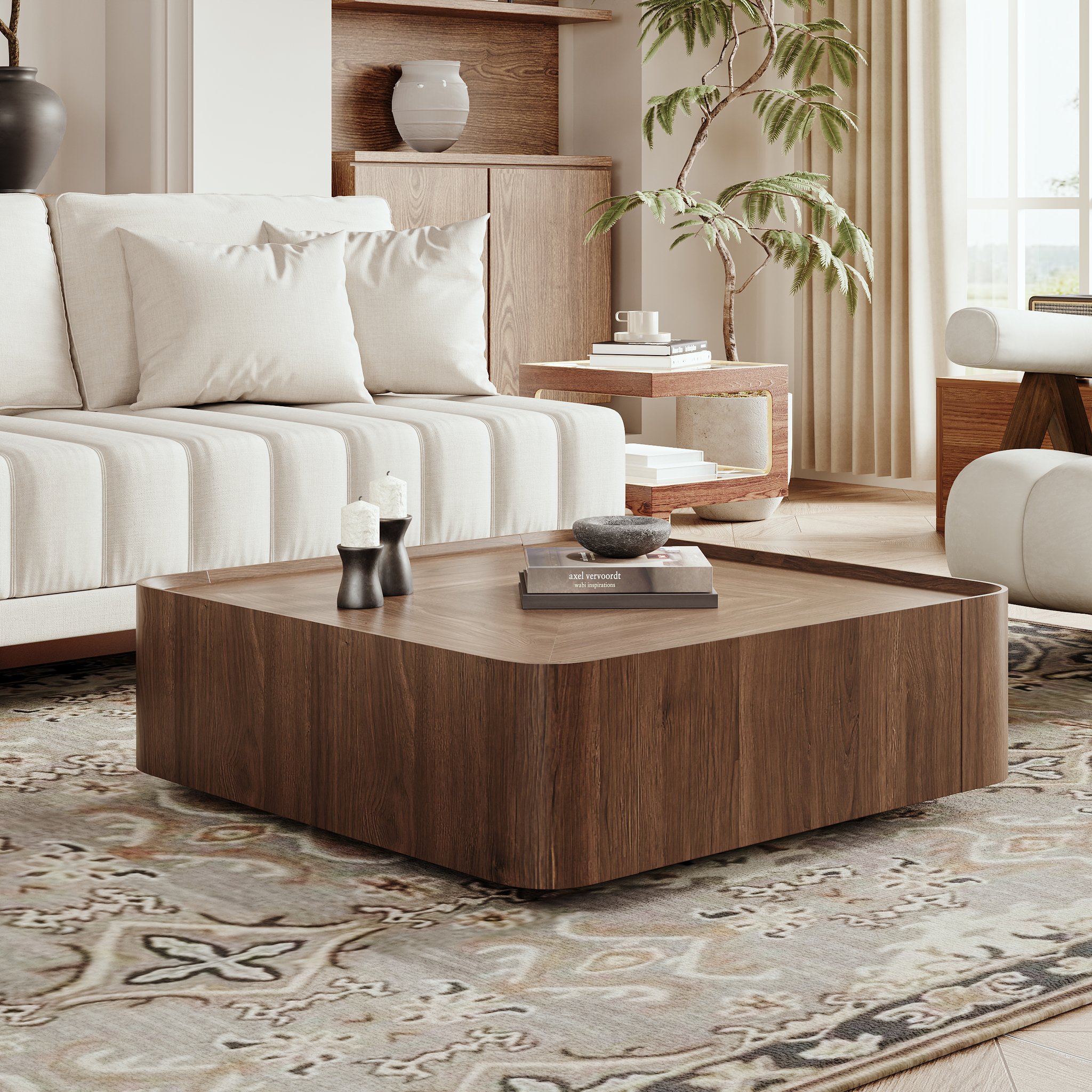 900mm Walnut Mid Century Coffee Table with Storage