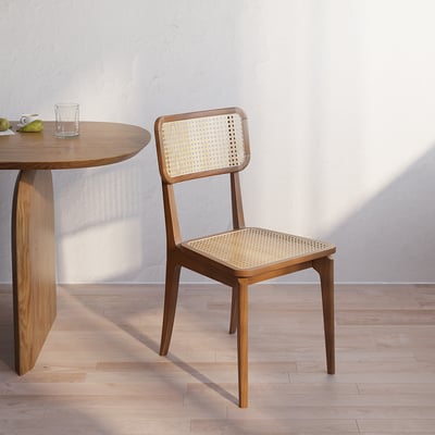 Rustic Walnut Side Chair Cane Dining Chair