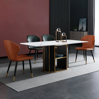 55" Modern White Rectangular Sintered Stone Dining Table with Storage ...